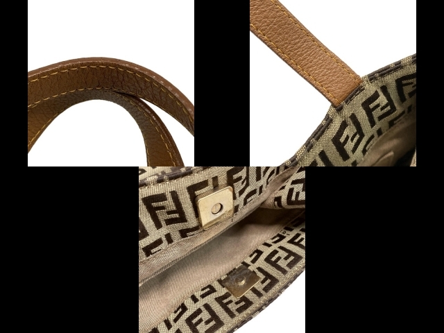 フェンディ FENDI トートバッグ 8BH170 ズッキーノ柄 レザー ダークブラウン×ベージュ×ブラウン ミニバッグ バッグ_画像9