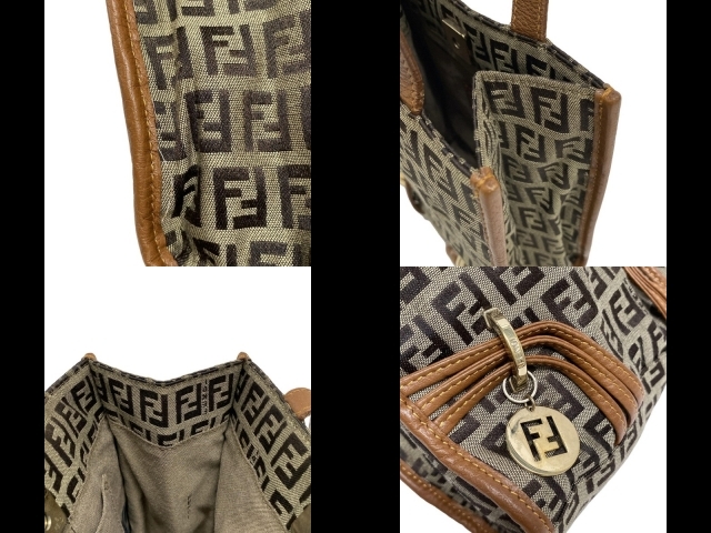 フェンディ FENDI トートバッグ 8BH170 ズッキーノ柄 レザー ダークブラウン×ベージュ×ブラウン ミニバッグ バッグ_画像10