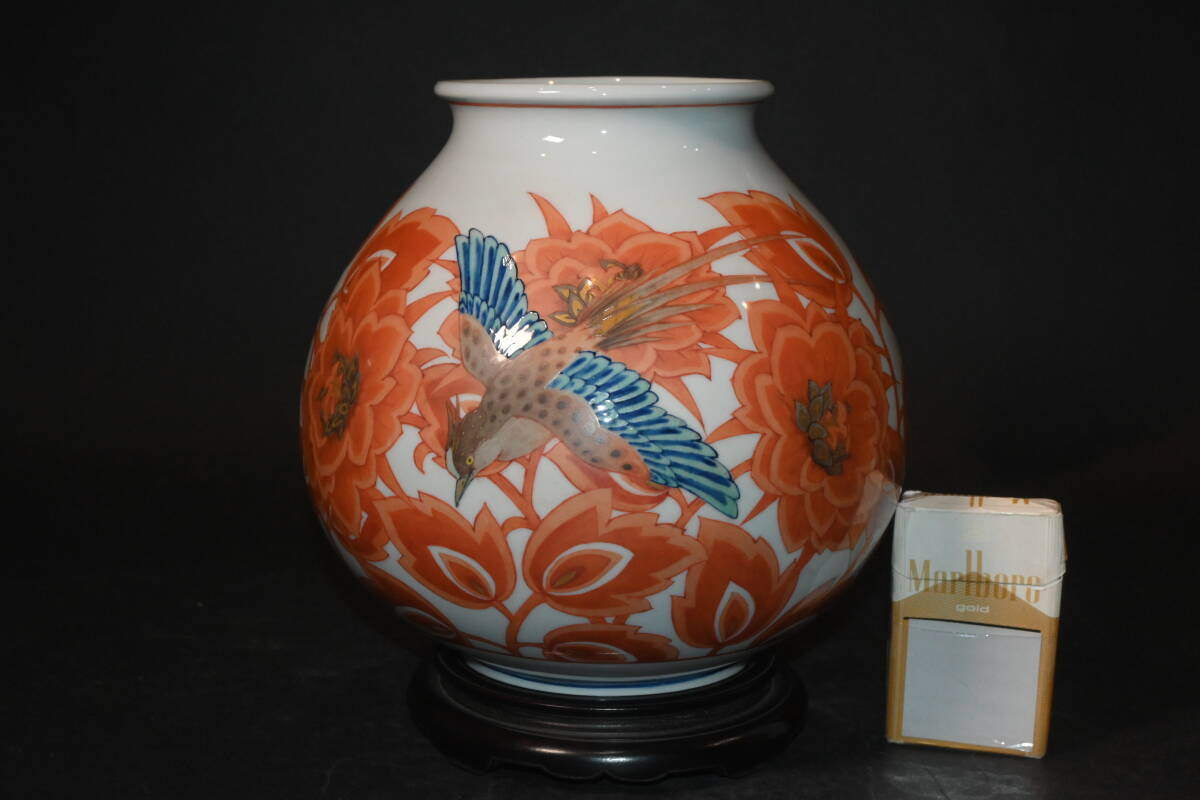  no. 22 раз quotient .. прикладное искусство выставка просмотр . выигрыш произведение # золотой замок дракон гора произведение # красный цвет .. птица документ sama ваза автограф документ форма есть подставка вместе коробка .. красный цвет Kutani обжиг в печи камень . дракон гора битва передний ваза для цветов орнамент кувшин "hu" 