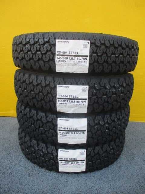 全国送料込み・新品4本 \21,800円・145/80R12LT 80/78N(145R12 6PR)■ブリヂストンRD-604■軽トラエブリーキャリーハイゼットサンバーNバン_画像1