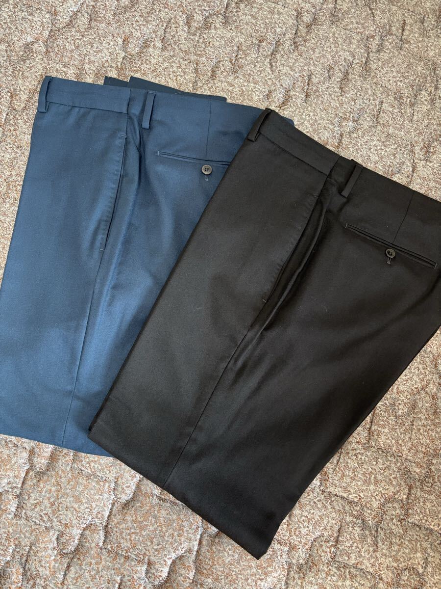 ★上位モデル INCOTEX(インコテックス)ウールパンツ 2本セット 黒&ブルーグリーン系 サイズ52 super120 _画像1