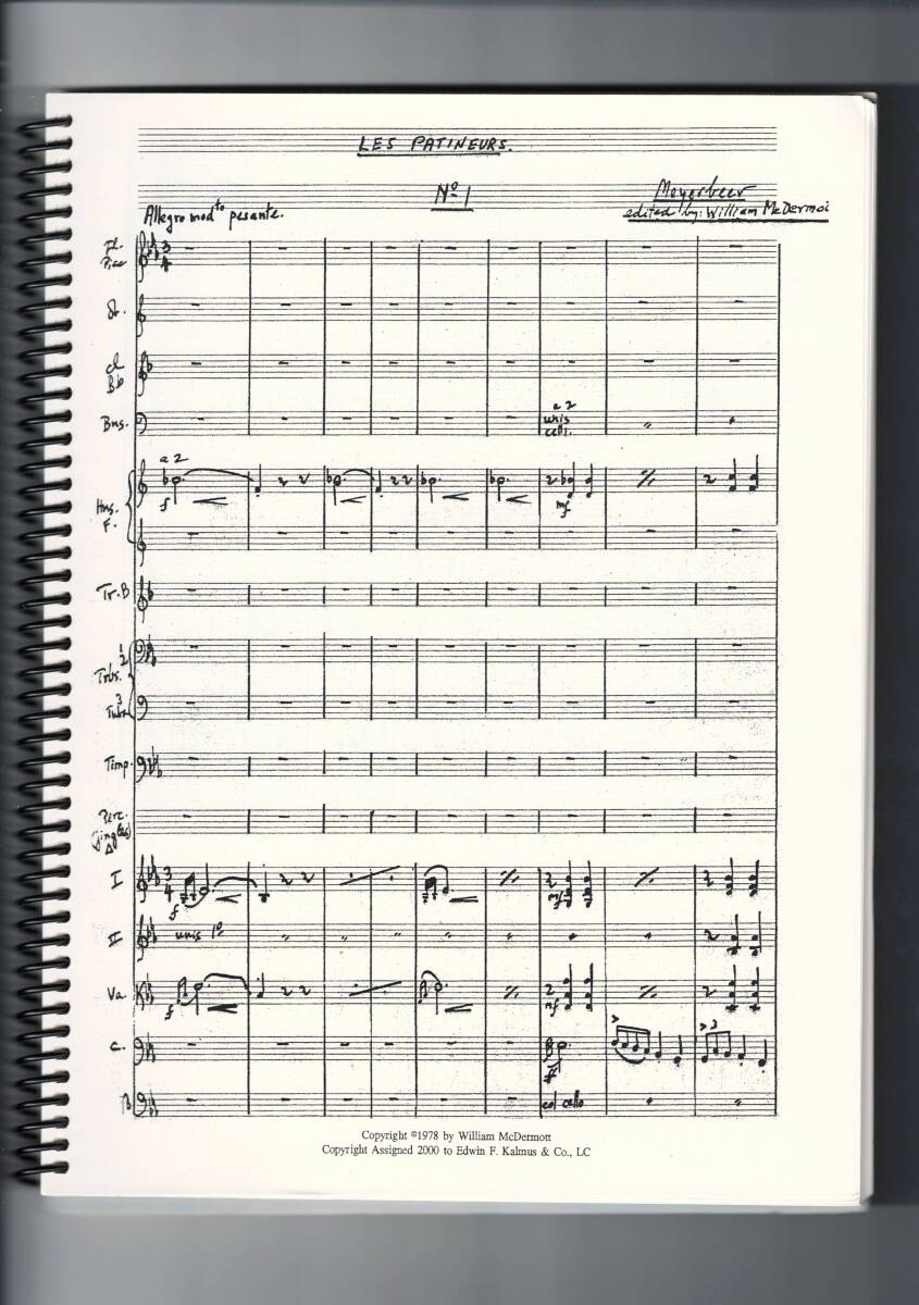 送料無料 オーケストラスコア ジャコモ・マイアベーア:バレエ音楽「スケートをする人々」 フルスコア レ・パティヌール KALMUS社版_画像4