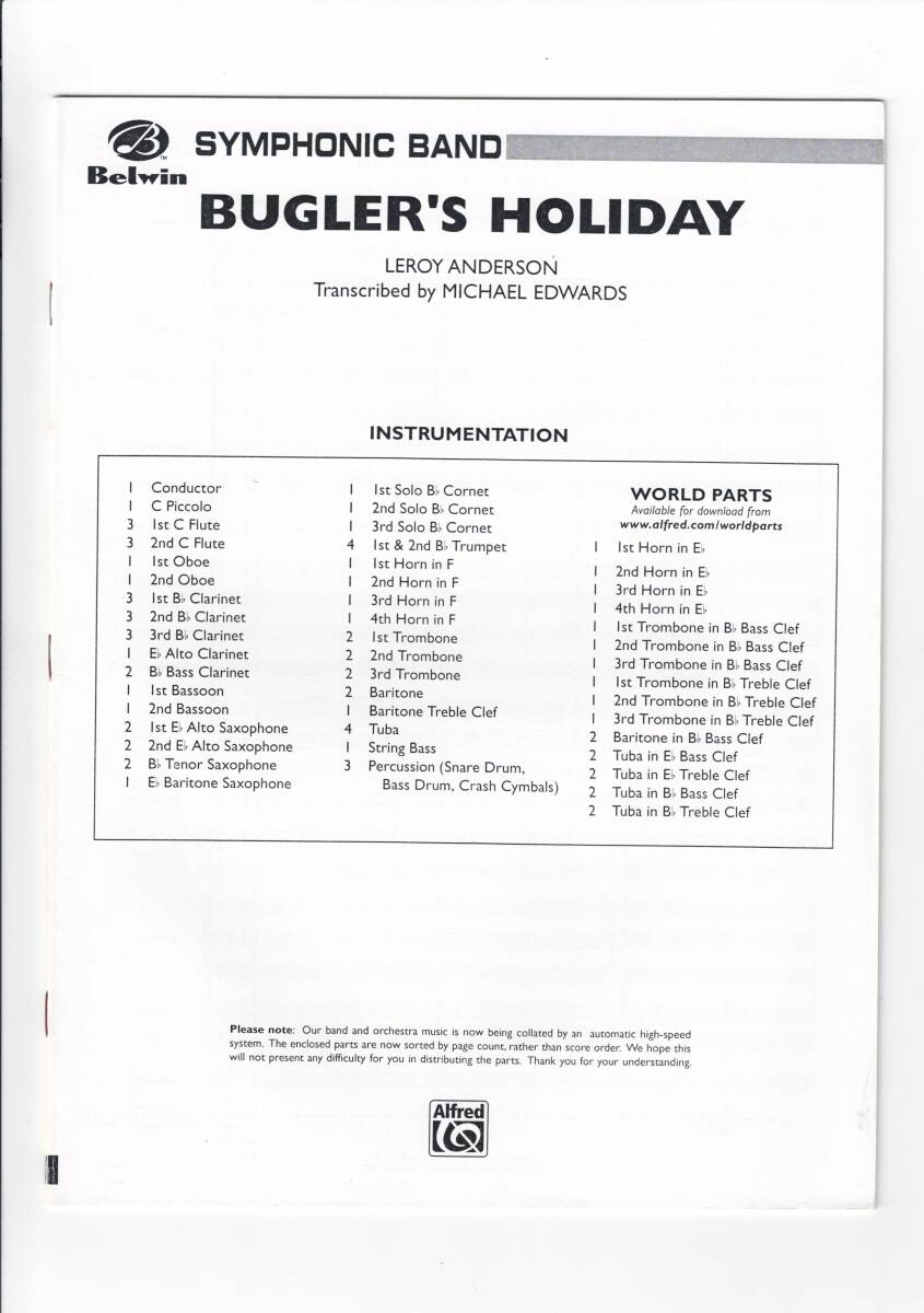 送料無料 吹奏楽楽譜 ルロイ・アンダーソン：トランペット吹きの休日 マイケル・エドワーズ編 試聴可 スコア・パート譜 ラッパ吹きの休日_画像4