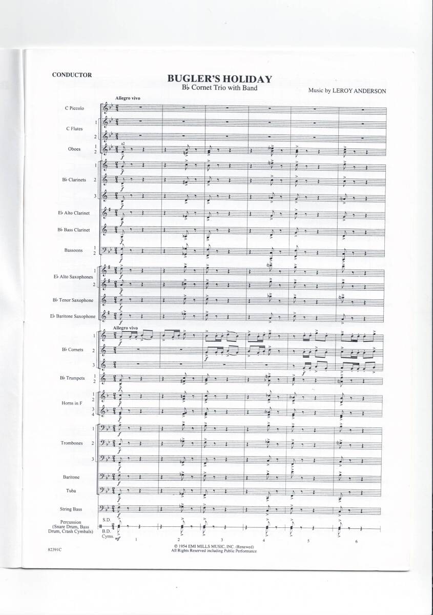 送料無料 吹奏楽楽譜 ルロイ・アンダーソン：トランペット吹きの休日 マイケル・エドワーズ編 試聴可 スコア・パート譜 ラッパ吹きの休日_画像5