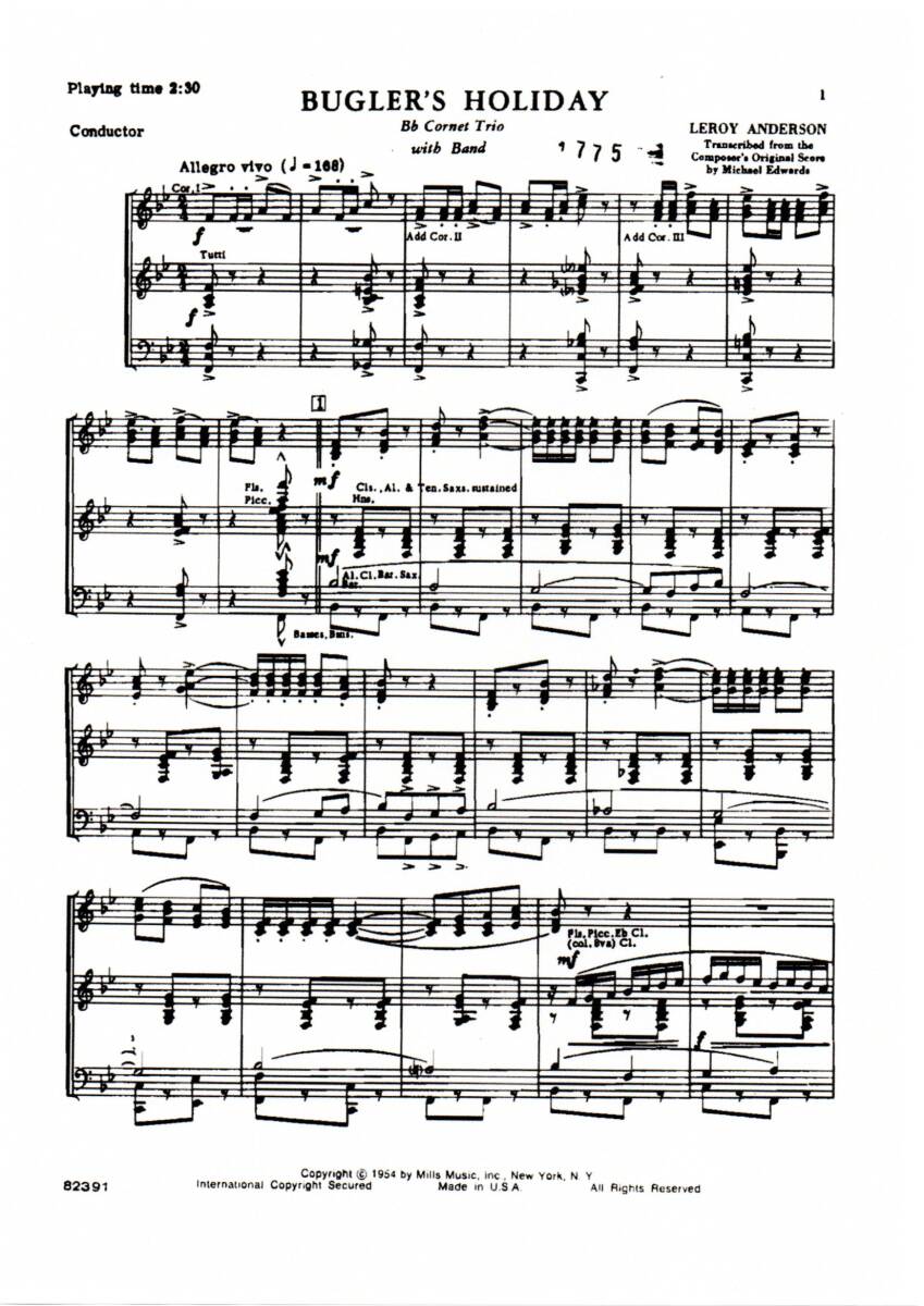 送料無料 吹奏楽楽譜 ルロイ・アンダーソン：トランペット吹きの休日 マイケル・エドワーズ編 試聴可 スコア・パート譜 ラッパ吹きの休日_画像9