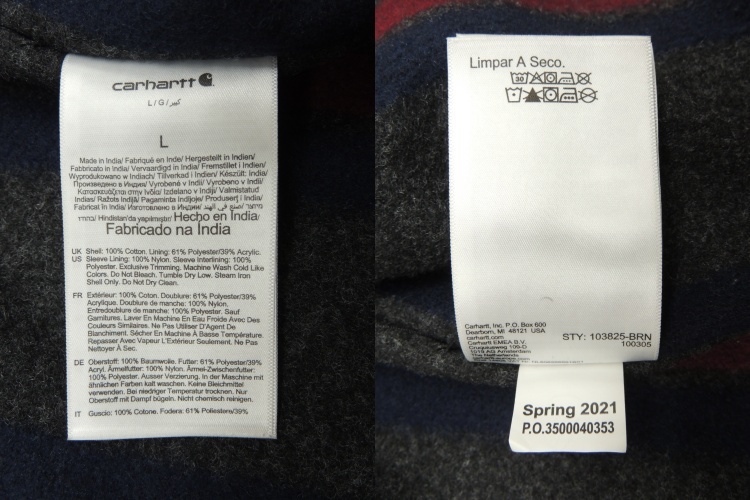 ★ 美品 Lサイズ カーハート CARHARTT 2021年製 C01-M Loose Fit Firm Duck Chore JKT 裏ブランケット ブラウン ダック チョア ジャケット_画像10