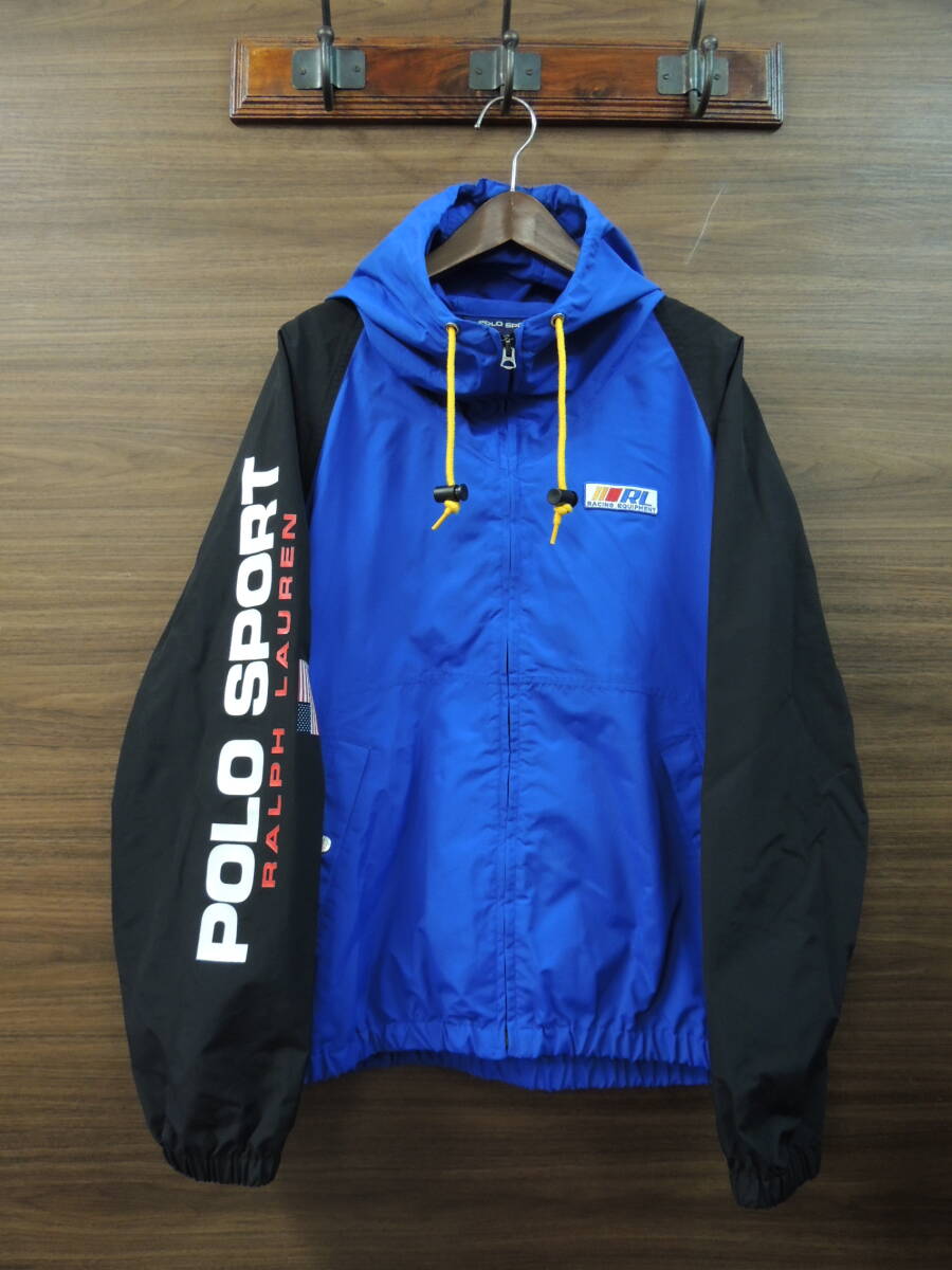 ★ Mサイズ POLO SPORT RALPH LAUREN RL RACING EQUIPMENT ポロスポーツ ナイロン フルジップ フーデッド ジャケット パーカー 90S_画像1