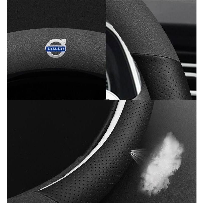昇級版 ボルボ 専車ロゴ 高級 ハンドルカバー★アルカンターラ調+高品質レザー★滑り止め ステアリングカバー 高級感抜群_画像3
