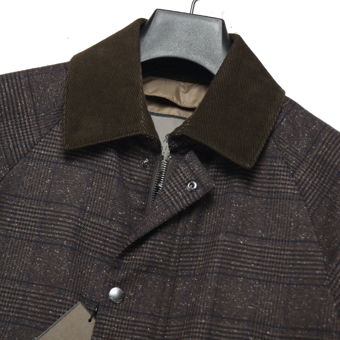 【新品・秋冬】定価6.93万 五大陸 ゴタイリク《山栄毛織 上質シルク混ウール》ツイード調 ハンティング ジャケット ブルゾン M 濃茶_画像6