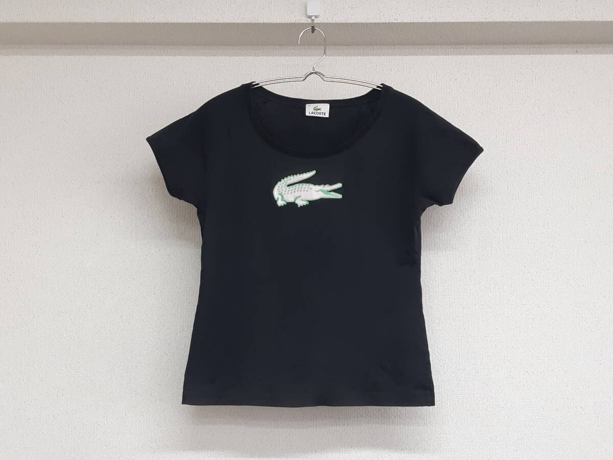 【管⑥】LACOSTE/ラコステ　Tシャツ　黒　古着_画像1