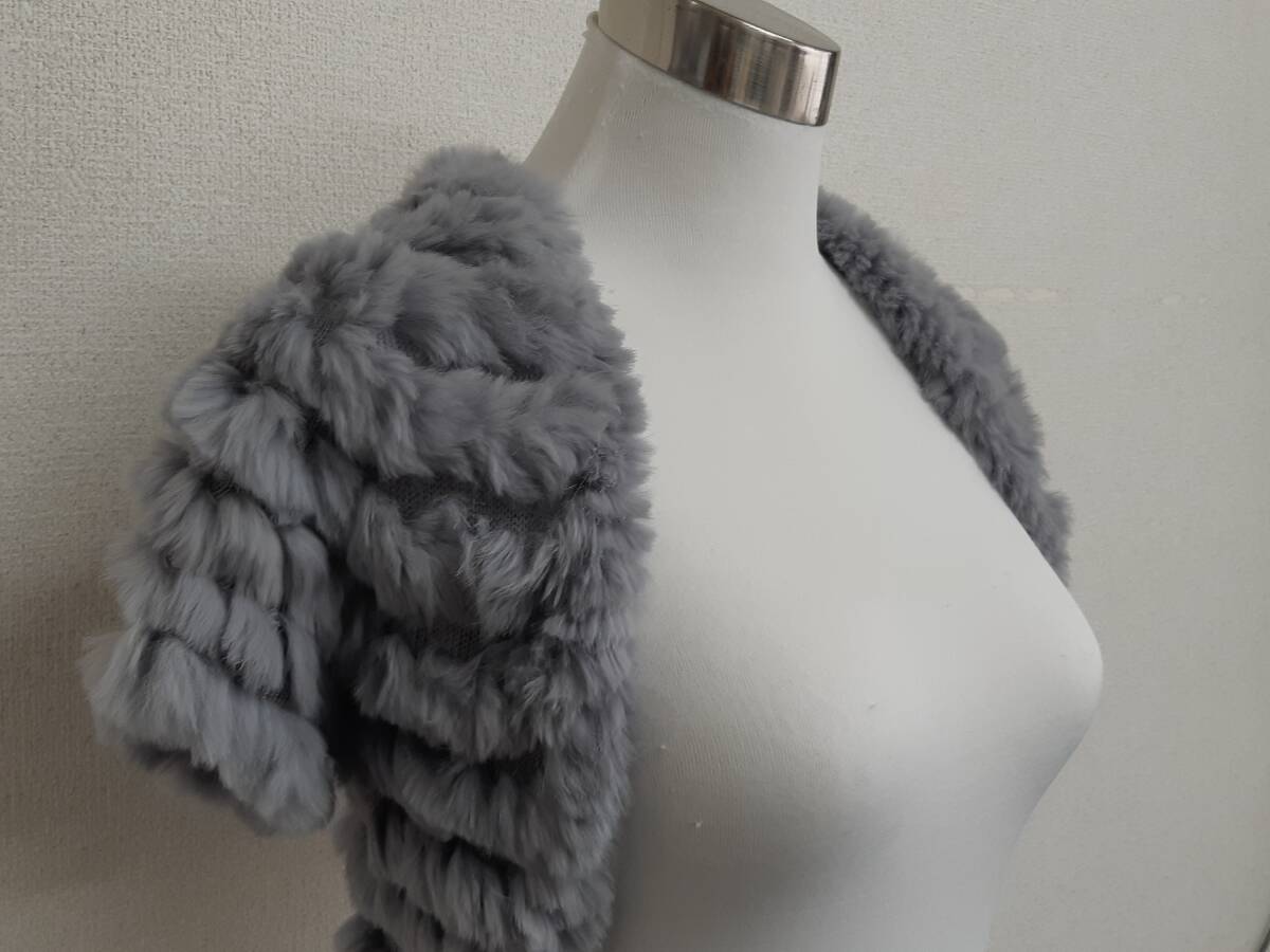 【管⑨】FUR COLLECTION　ラビットファー　ボレロ　グレー　9182　M～L_画像1