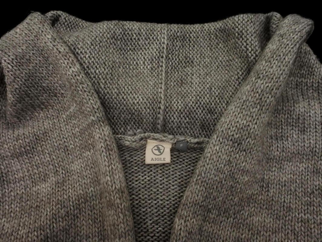 AIGLE Aigle шерсть . вязаный шаль кардиган sizeF/ серый *# * fka5 женский 