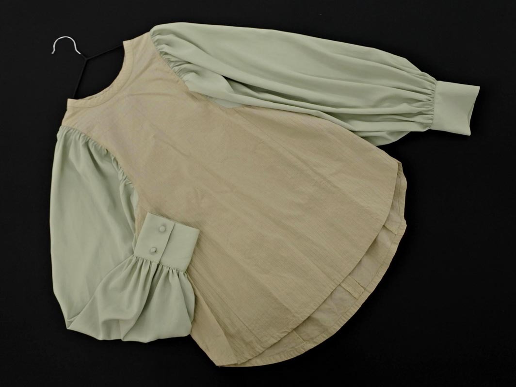 アダムエロペ AER エーイーアール 素材切替 ボリュームスリーブ ブラウス シャツ sizeF/ライトベージュx薄緑 ◇■ ☆ fka5 レディース_画像1