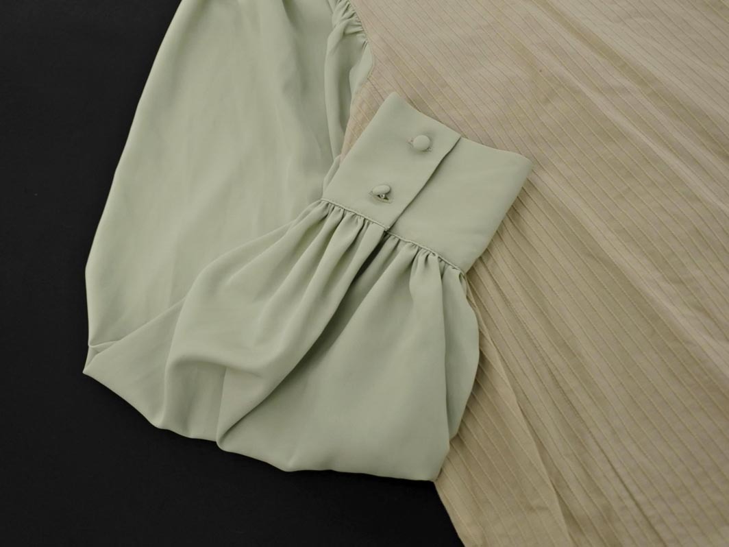 アダムエロペ AER エーイーアール 素材切替 ボリュームスリーブ ブラウス シャツ sizeF/ライトベージュx薄緑 ◇■ ☆ fka5 レディース_画像2