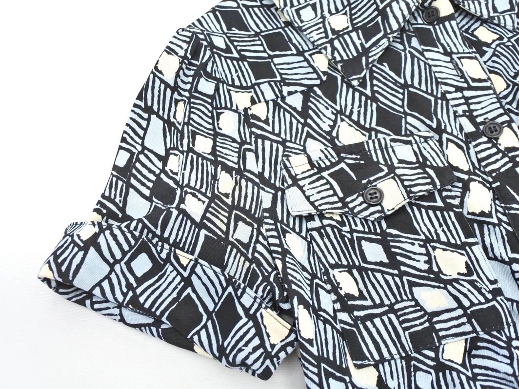 ダイアンフォンファステンバーグ シルク100% 総柄 シャツ ワンピース size2/黒xサックスxアイボリー ◇■ ☆ fka5 レディース_画像2