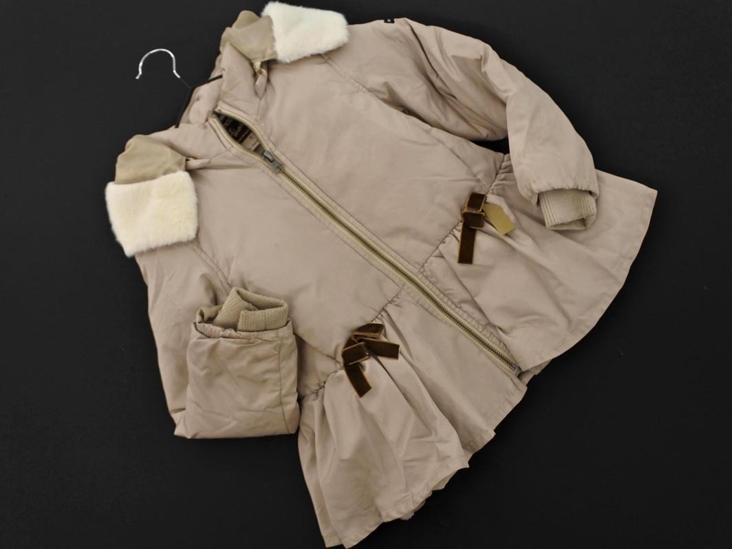 petit mainpti мой n искусственный мех лента пуховик size110cm/ бежевый *# * fka5 девочка 