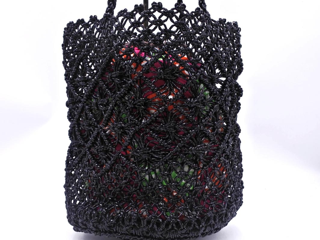 MICHEL KLEIN ミッシェルクラン ポーチ付き 編み バッグ 黒 ■■ ☆ fka6 レディース_画像2