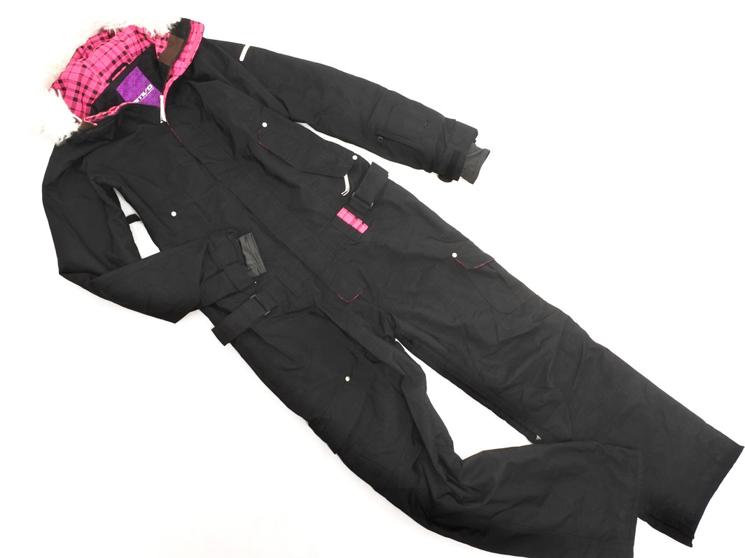 ESTIVO エスティボ フェイクファー スノーウェア スキー つなぎ オールインワン sizeM/黒 ◆■ ☆ fka7 レディース_画像1