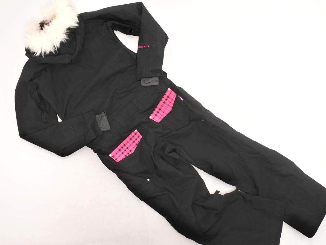 ESTIVO エスティボ フェイクファー スノーウェア スキー つなぎ オールインワン sizeM/黒 ◆■ ☆ fka7 レディース_画像9