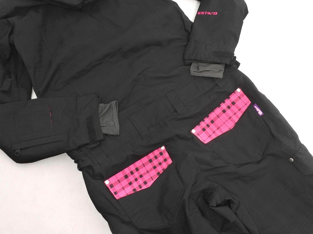 ESTIVO エスティボ フェイクファー スノーウェア スキー つなぎ オールインワン sizeM/黒 ◆■ ☆ fka7 レディース_画像10