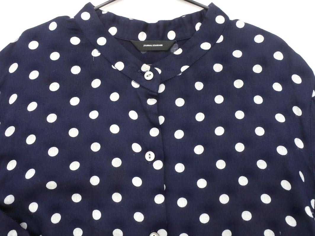 ネコポスOK JOURNAL STANDARD ジャーナルスタンダード ドット バンドカラー ブラウス シャツ 紺 ◇■ ☆ fkb0 レディース_画像3