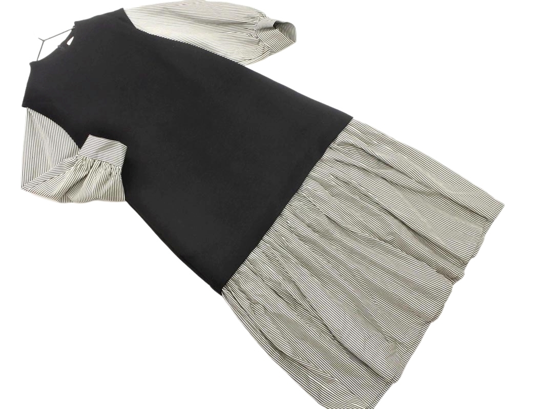 LANVIN ランバン フェイクレイヤード ストライプ シャツ ワンピース size38/白ｘ黒xグレー ◇■ ☆ fkb0 レディース_画像1