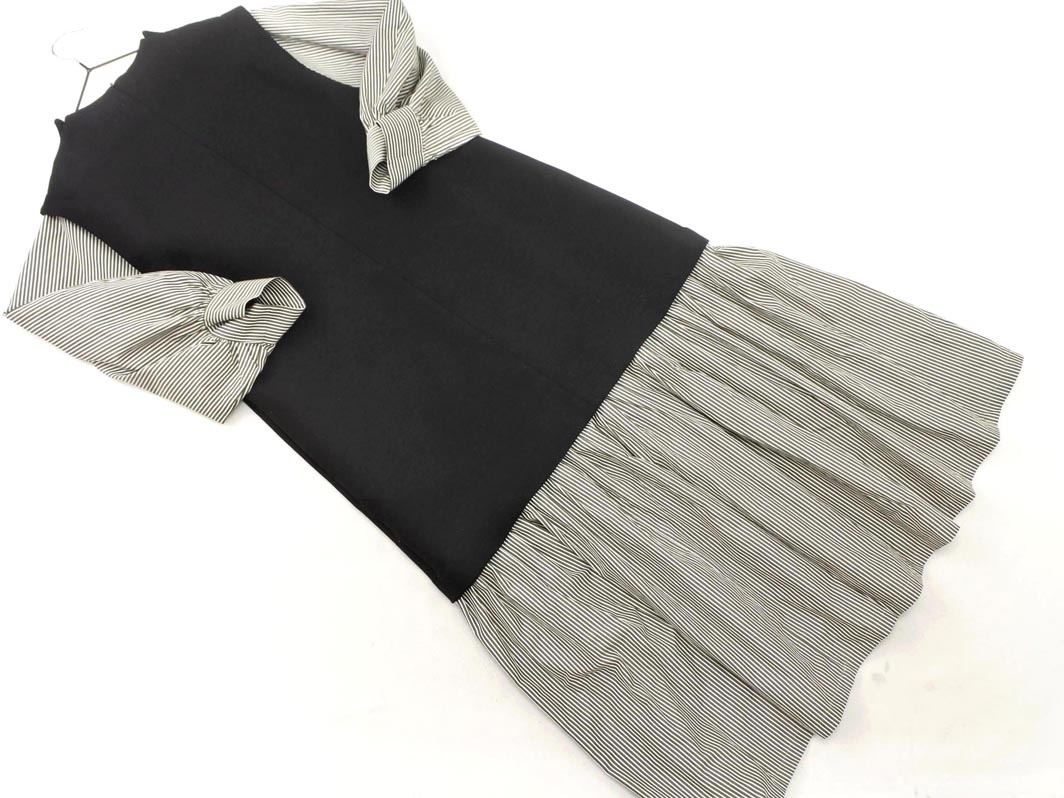 LANVIN ランバン フェイクレイヤード ストライプ シャツ ワンピース size38/白ｘ黒xグレー ◇■ ☆ fkb0 レディース_画像5