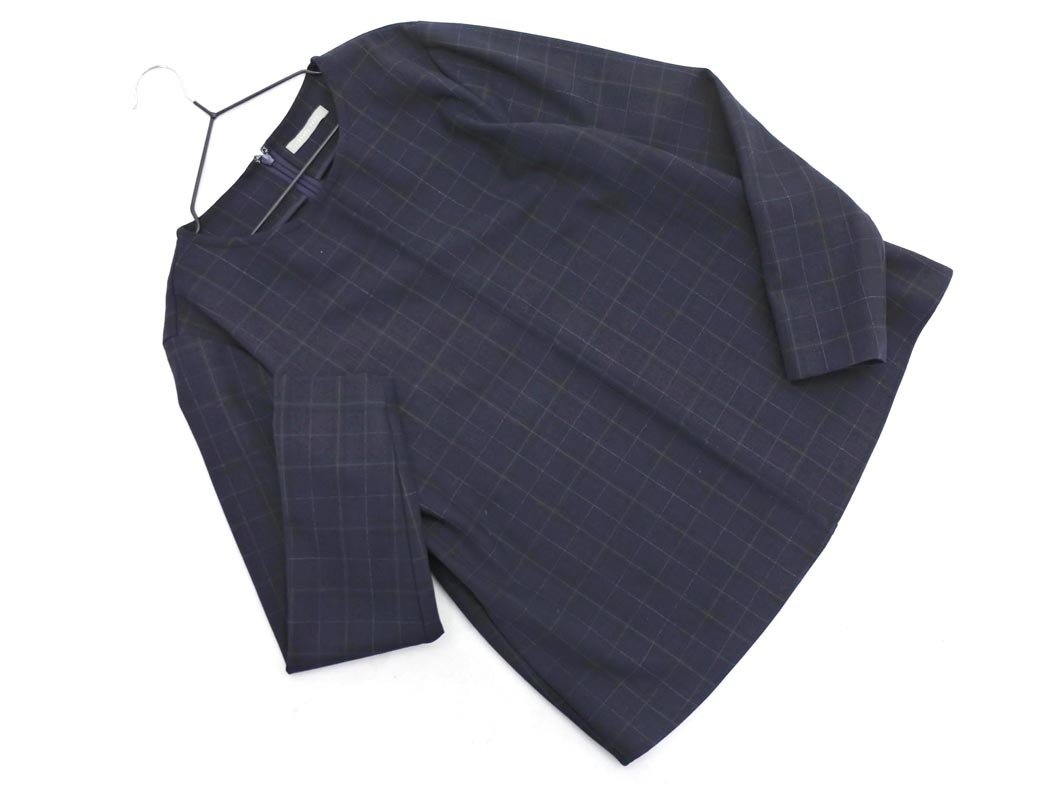 theory luxe セオリーリュクス ウール混 チェック ブラウス シャツ size38/紺 ◇■ ☆ fkb2 レディース_画像1