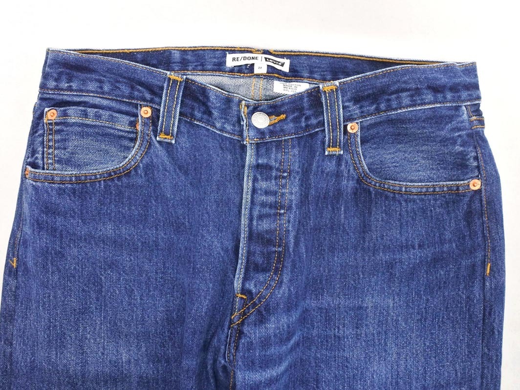 リダン リーバイス ユナイテッドアローズ 取扱 カットオフ ボタンフライ テーパード デニムパンツ size27/青 ■■ ☆ fkb2 レディース_画像3