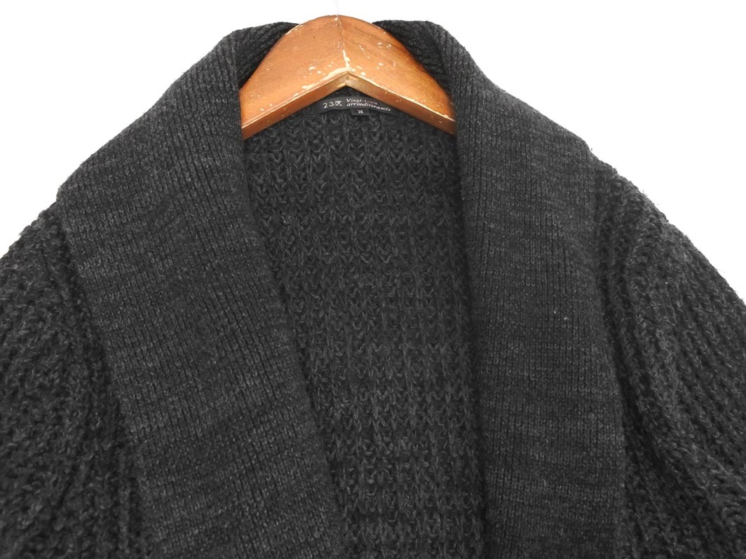 23区 ウール100% ショールカラー ロング カーディガン size38/チャコール ◇■ ☆ fkb2 レディース_画像3