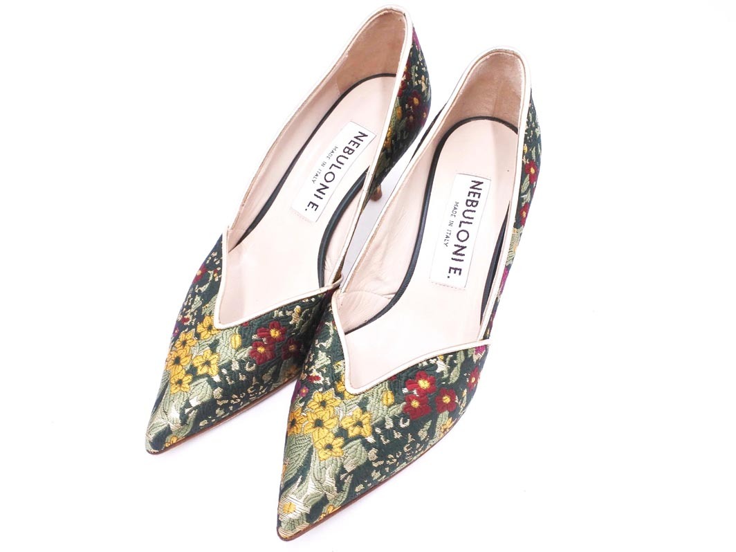 NEBULONI E ネブローニ 花柄刺繍 パンプス size37(24.0cm)/緑 ■■ ☆ fkb3 レディース_画像1