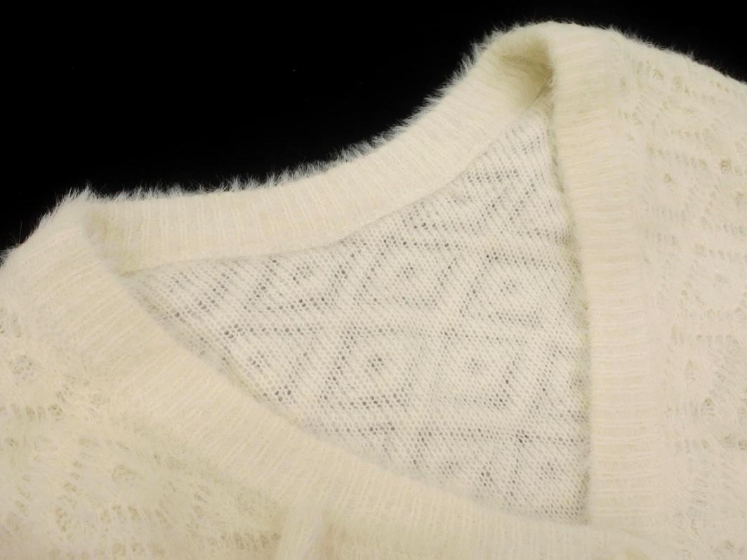 Heather ヘザー シャギー Vネック ボリュームスリーブ カーディガン sizeF/オフホワイト ◇■ ☆ fkb4 レディース_画像2