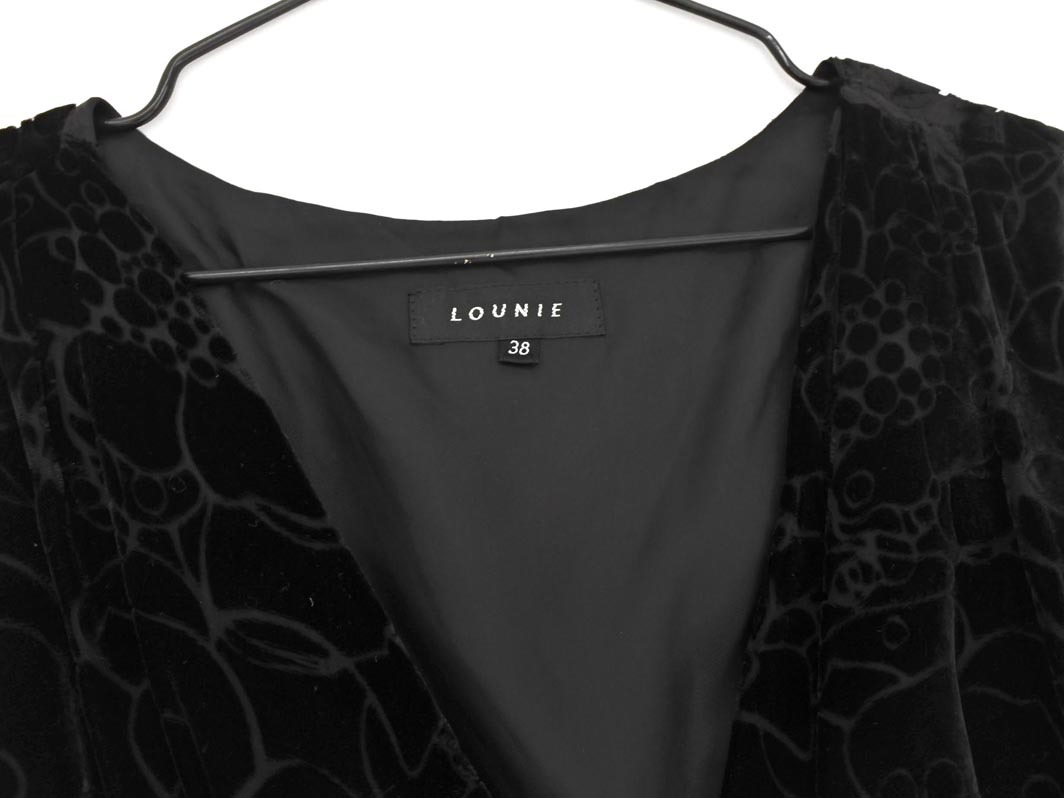 LOUNIE ルーニィ シルク100％ ベロア 花柄 ノースリーブ ワンピース size38/黒 ◇■ ☆ fkb4 レディース_画像4