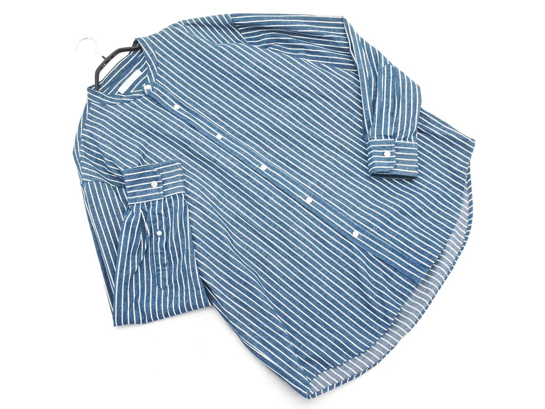 JOURNAL STANDARD ジャーナルスタンダード ストライプ バンドカラー ネル シャツ sizeM/白ｘ紺 ◇■ ☆ fkb7 メンズ_画像1