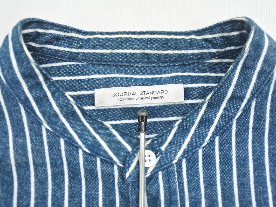 JOURNAL STANDARD ジャーナルスタンダード ストライプ バンドカラー ネル シャツ sizeM/白ｘ紺 ◇■ ☆ fkb7 メンズ_画像8