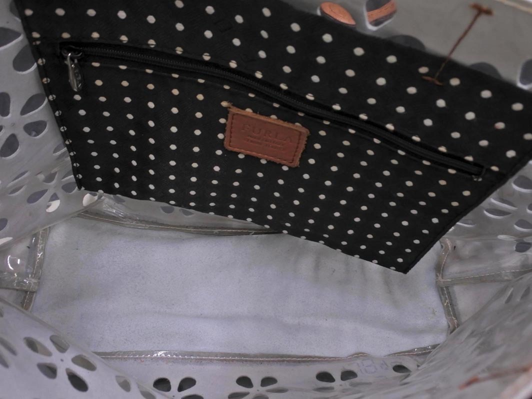 FURLA フルラ 本革 レザー 花柄 カットワーク トート バッグ オフホワイト ■■ ☆ fkb7 レディース_画像9