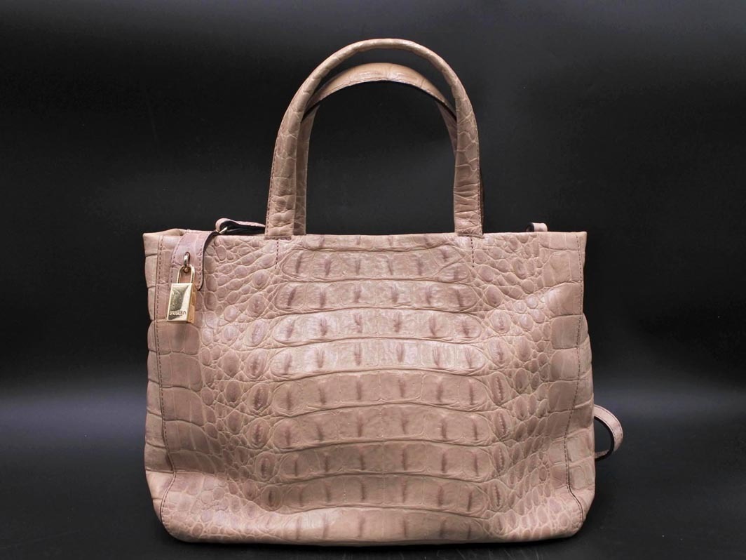 FURLA フルラ ショルダー 付き クロコ レザー ハンド バッグ ベージュ ■■ ☆ fkb7 レディース_画像1