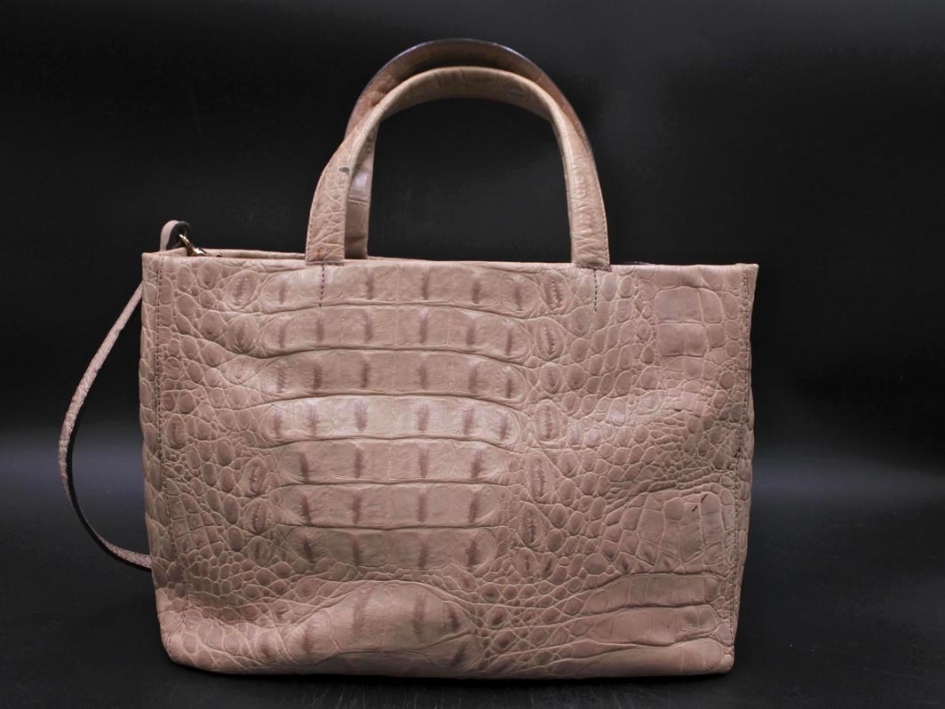 FURLA フルラ ショルダー 付き クロコ レザー ハンド バッグ ベージュ ■■ ☆ fkb7 レディース_画像3