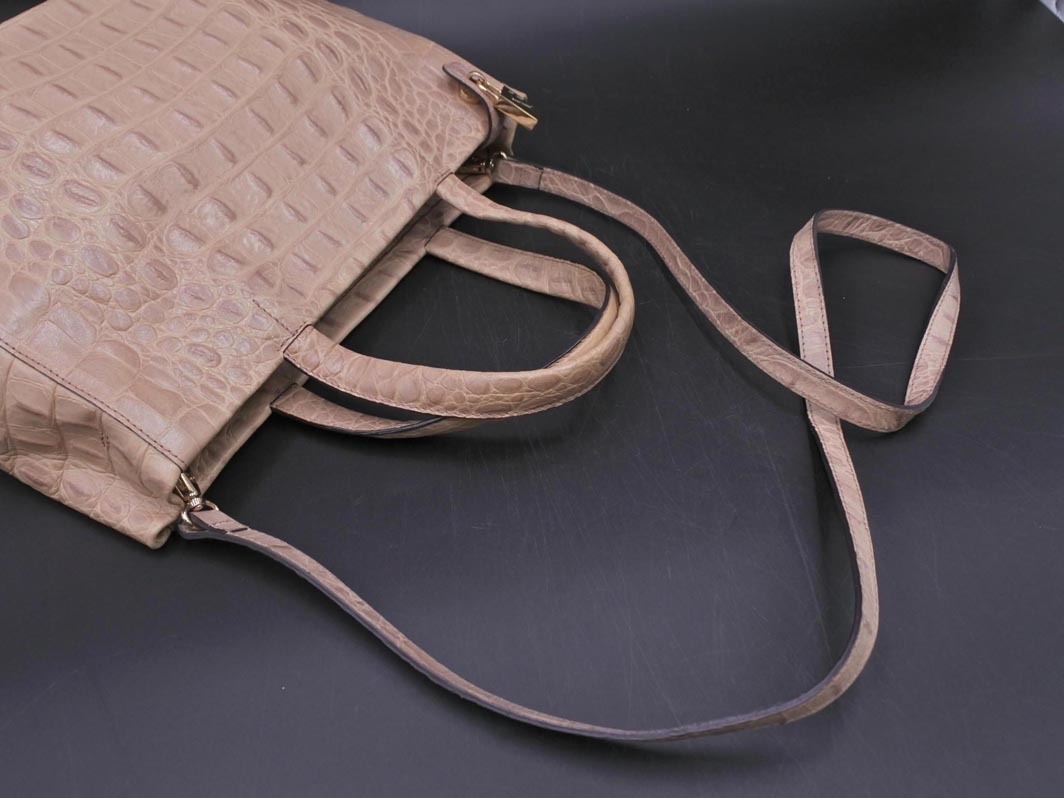 FURLA フルラ ショルダー 付き クロコ レザー ハンド バッグ ベージュ ■■ ☆ fkb7 レディース_画像4
