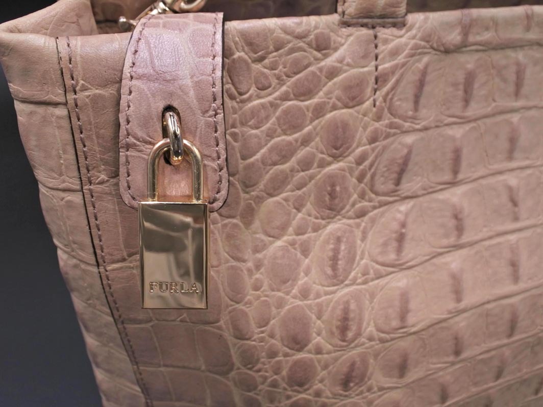 FURLA フルラ ショルダー 付き クロコ レザー ハンド バッグ ベージュ ■■ ☆ fkb7 レディース_画像6