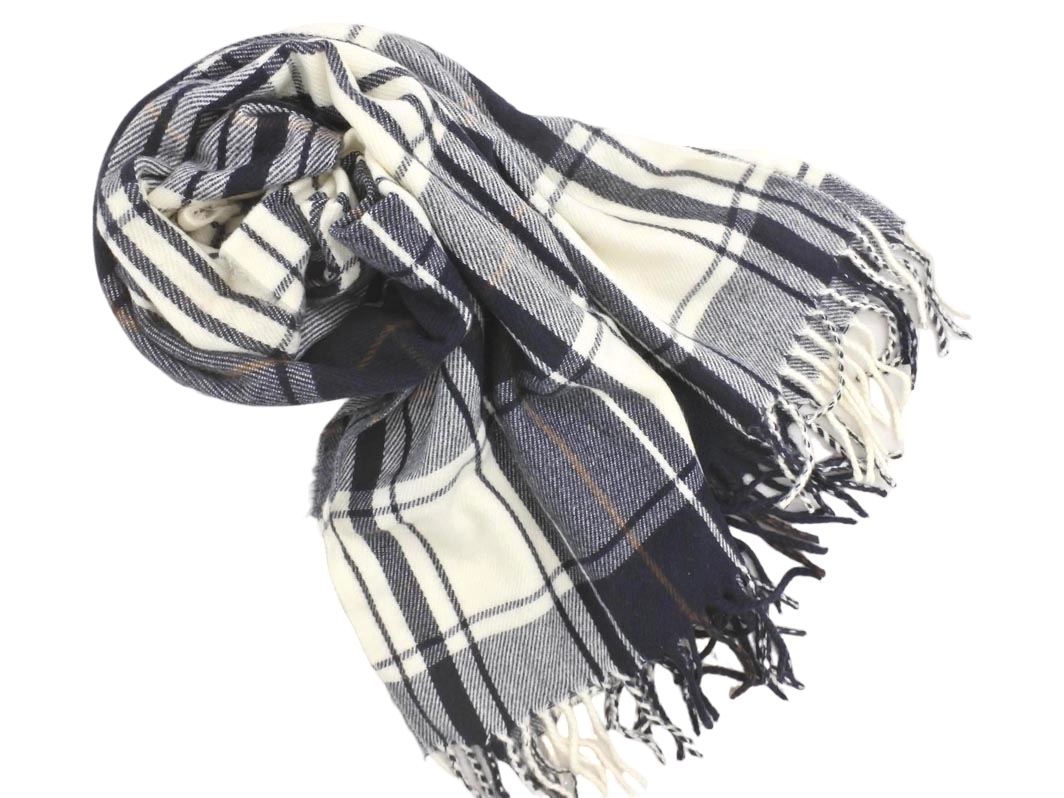 GLOBAL WORK グローバルワーク チェック 大判 ストール 白ｘ紺 ◆■ ☆ fkb7 レディース_画像1