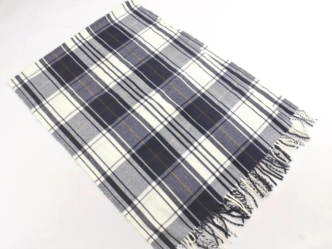 GLOBAL WORK グローバルワーク チェック 大判 ストール 白ｘ紺 ◆■ ☆ fkb7 レディース_画像2