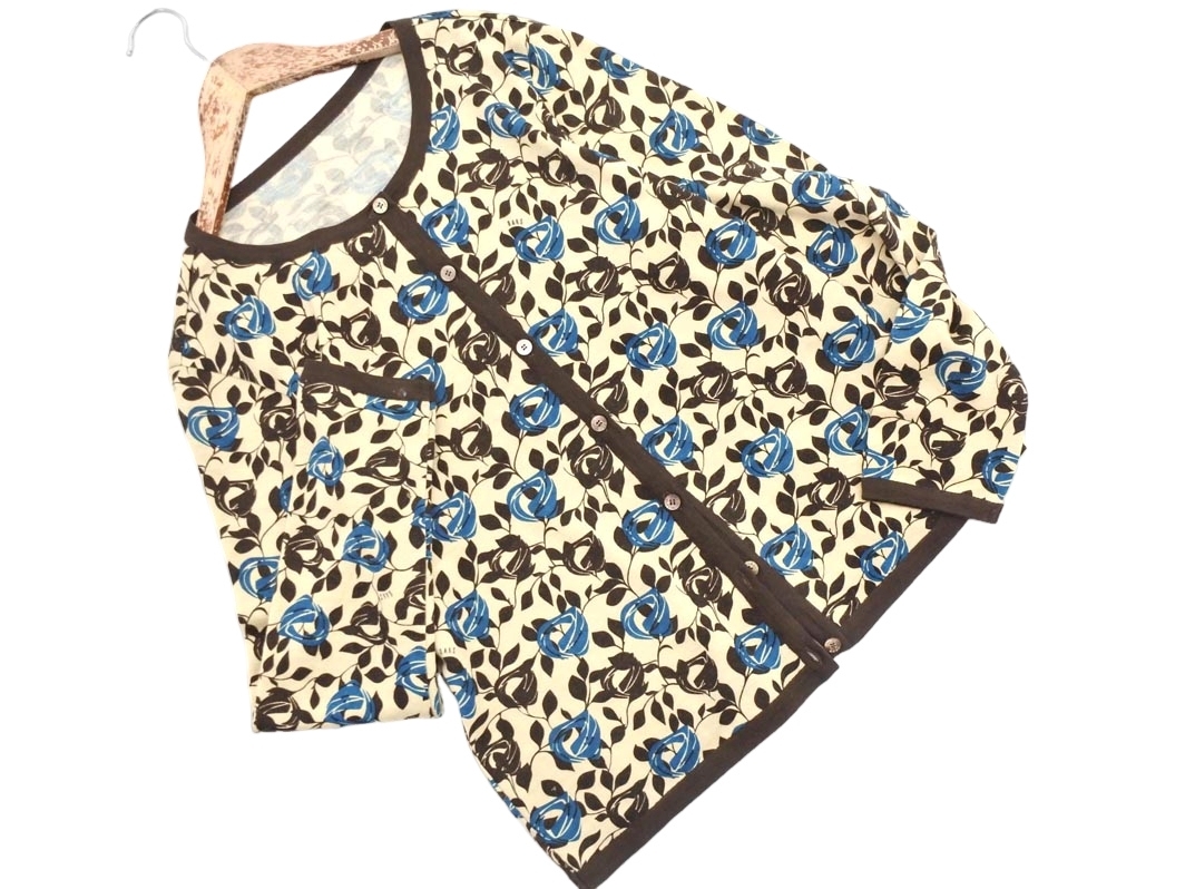 ネコポスOK DAKS ダックス ウール100% 花柄 カーディガン size40/ベージュ ◇■ ☆ fkb7 レディース_画像1