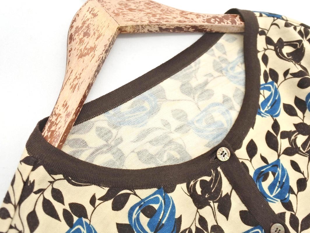 ネコポスOK DAKS ダックス ウール100% 花柄 カーディガン size40/ベージュ ◇■ ☆ fkb7 レディース_画像2