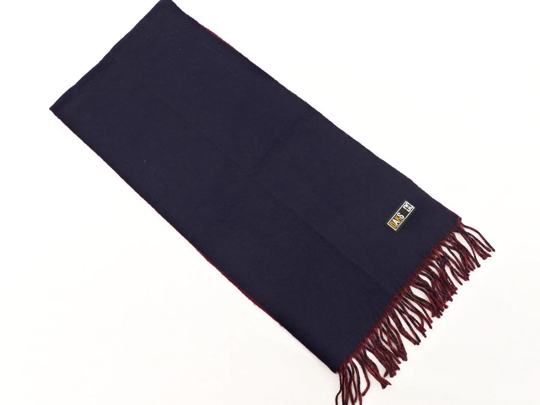 ネコポスOK DAKS ダックス ウール100% マフラー 紺ｘボルドー ◇■ ☆ fkb7 メンズ_画像2