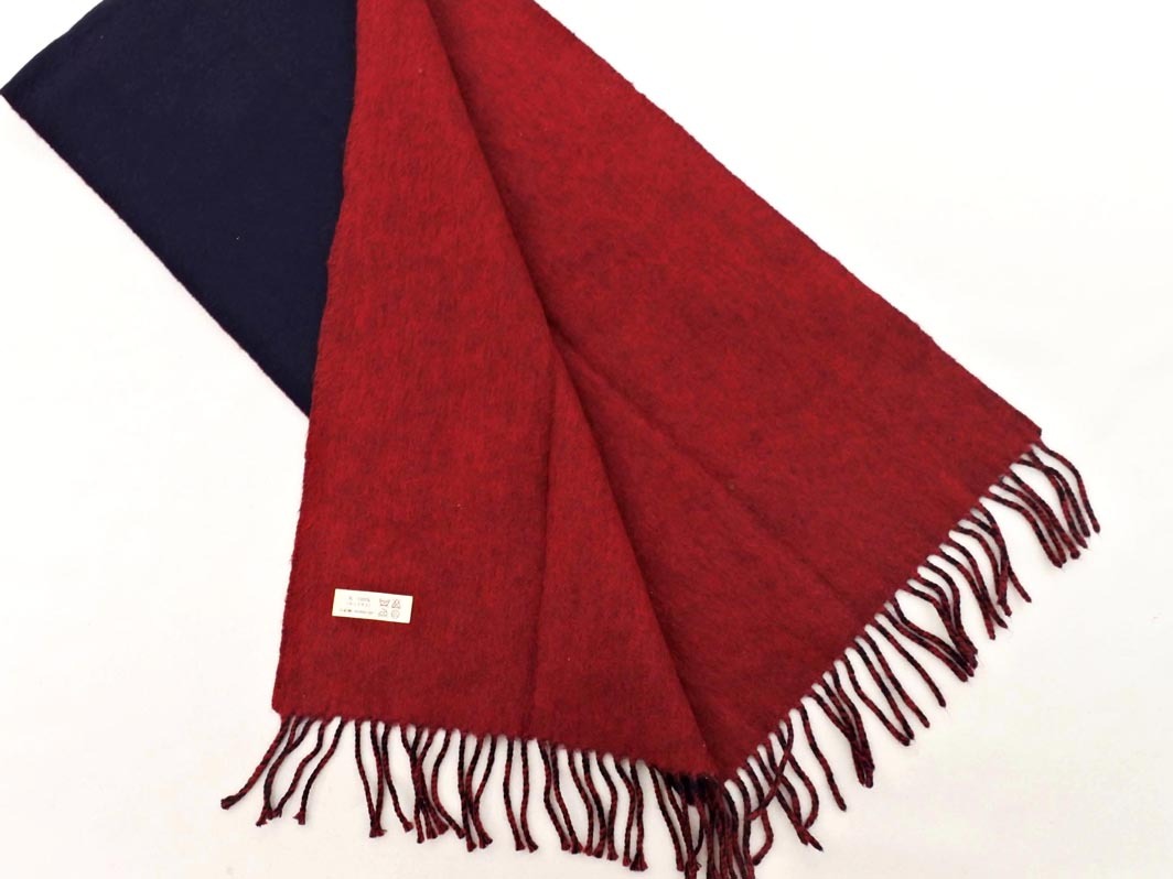 ネコポスOK DAKS ダックス ウール100% マフラー 紺ｘボルドー ◇■ ☆ fkb7 メンズ_画像3