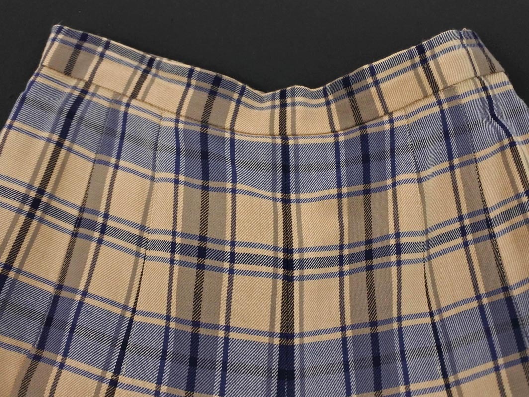 DAKS ダックス ウール100% チェック プリーツ ガウチョ パンツ size63 90/青ｘベージュ ◇■ ☆ fkb7 レディース_画像2