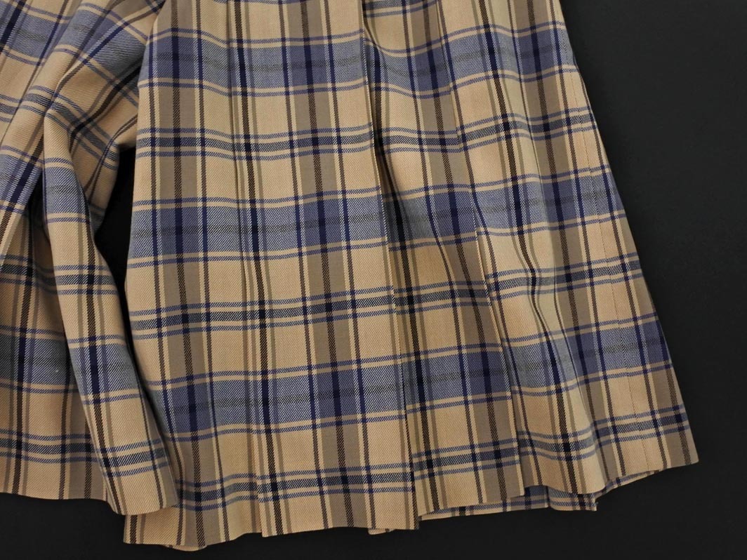 DAKS ダックス ウール100% チェック プリーツ ガウチョ パンツ size63 90/青ｘベージュ ◇■ ☆ fkb7 レディース_画像3