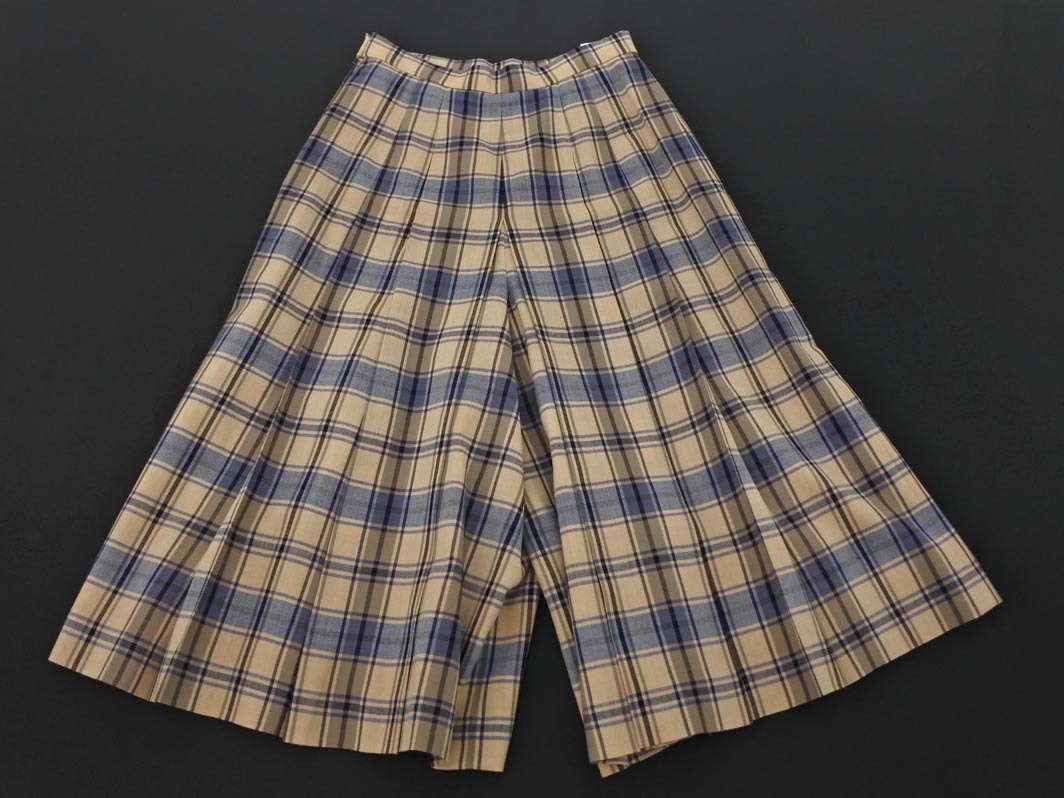 DAKS ダックス ウール100% チェック プリーツ ガウチョ パンツ size63 90/青ｘベージュ ◇■ ☆ fkb7 レディース_画像5