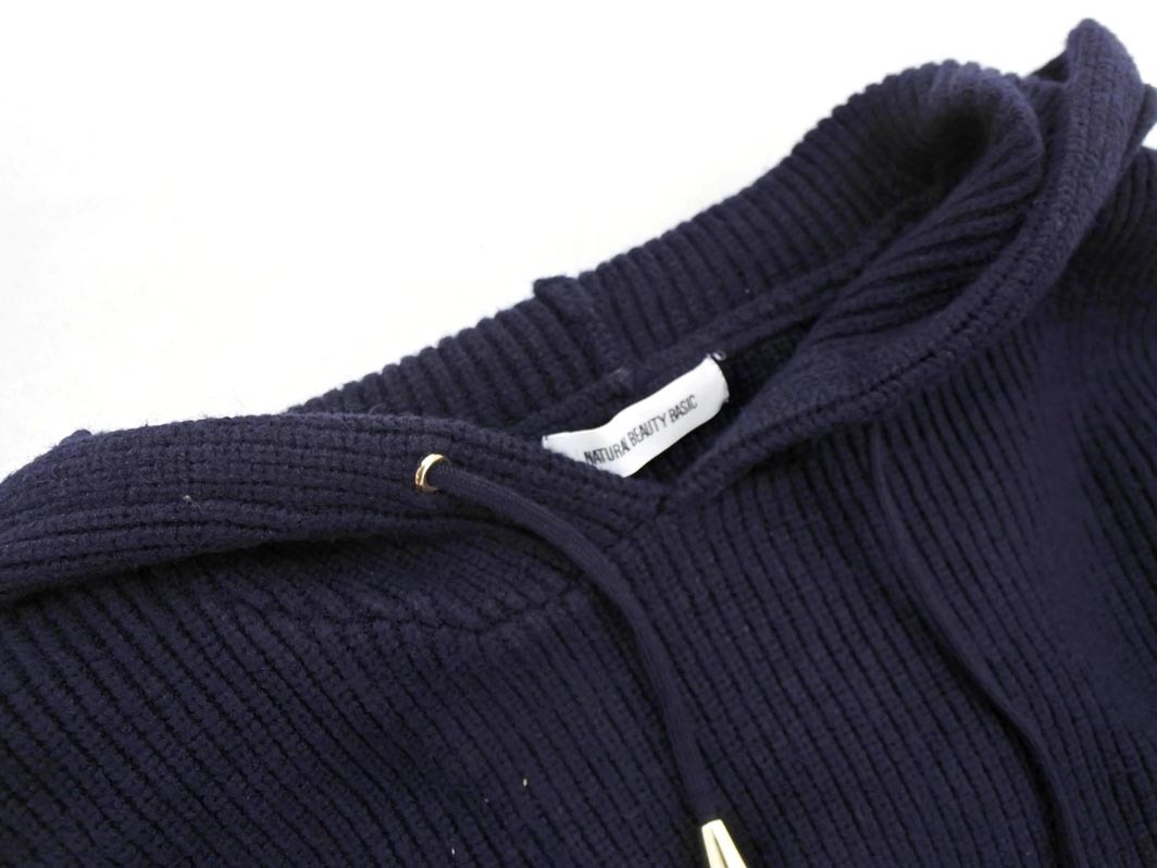 NATURAL BEAUTY BASIC ナチュラルビューティーベーシック ワイド幅 ニット プルオーバー パーカー sizeFR/紺 ◇■ ☆ fkb7 レディース_画像2